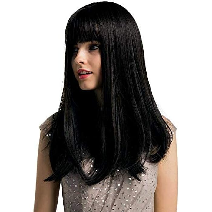 DILLARDS Giannay Shouder Length Hair Wig With Bangs Silk Straight Bob Wigs Black Color Wigs For Women 18 Inch Synthetic Heat Resistant Fiber Wig - Image 4
